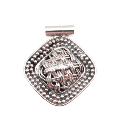 925 Sterling Silver Vintage Modernist Woven & Beaded Slide Charm Pendant