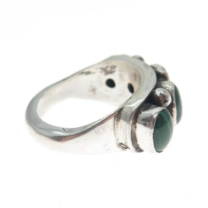 925 Sterling Silver Vintage Real Malachite Beaded Oxidized Ring Size 6