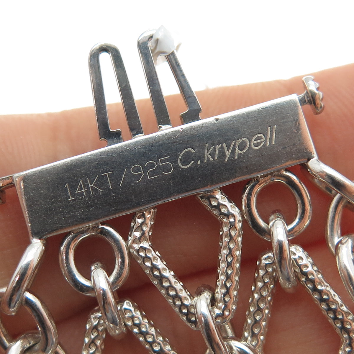 CHARLES KRYPELL 14K White Gold Sterling Silver Vintage Real Pearl Bracelet 6.5"