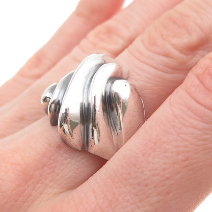 925 Sterling Silver Vintage Mexico Modernist Ribbed Oxidized Ring Size 8