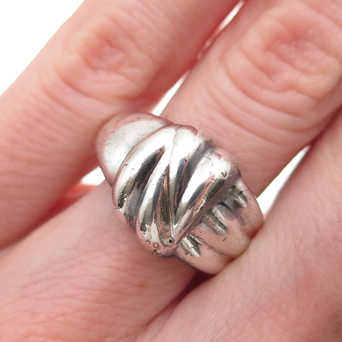 925 Sterling Silver Vintage Italy Modernist Oxidized Ring Size 6