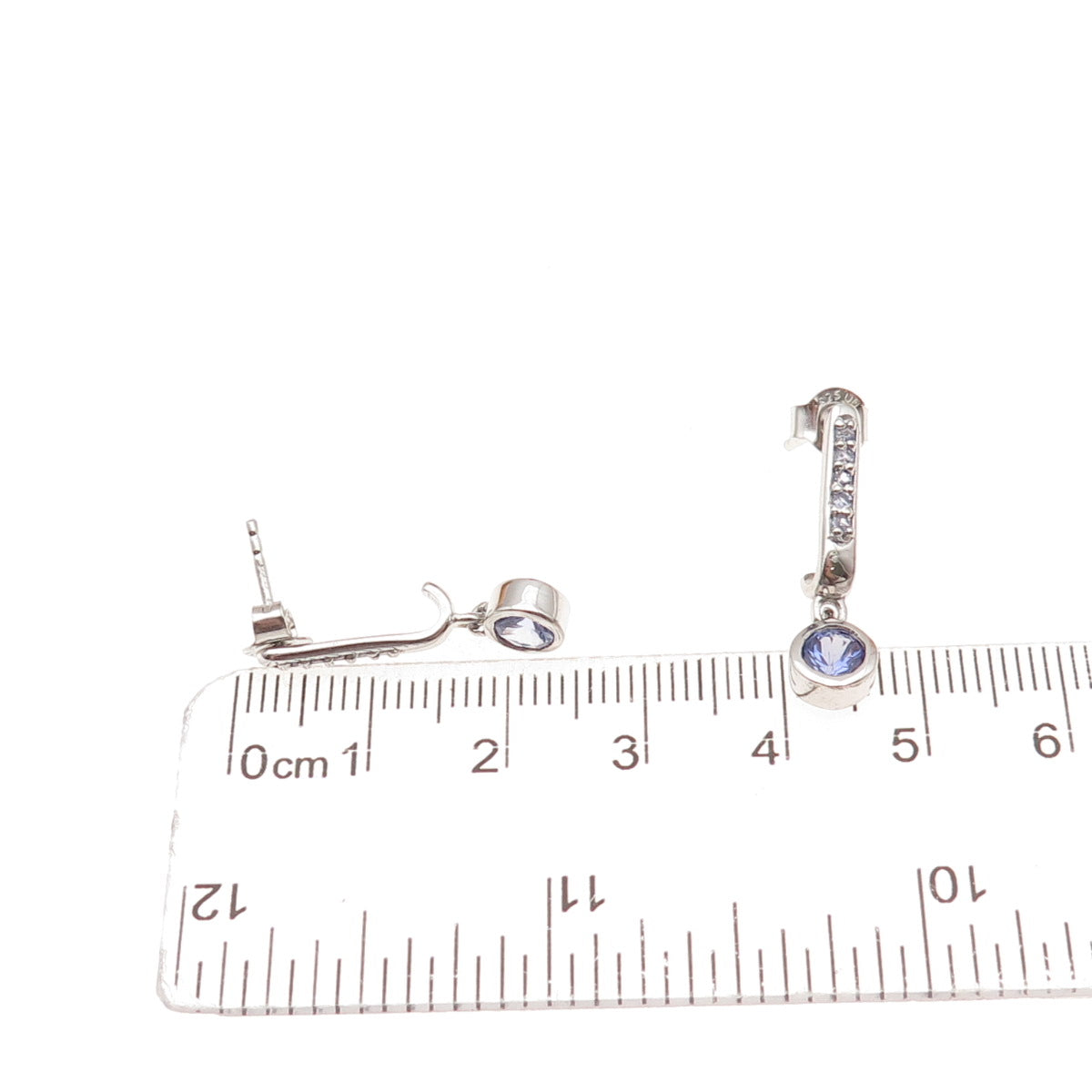 Chuck Clemency 925 Sterling Silver Real Tanzanite Bar Dangle Earrings