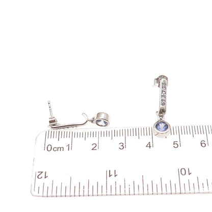 Chuck Clemency 925 Sterling Silver Real Tanzanite Bar Dangle Earrings