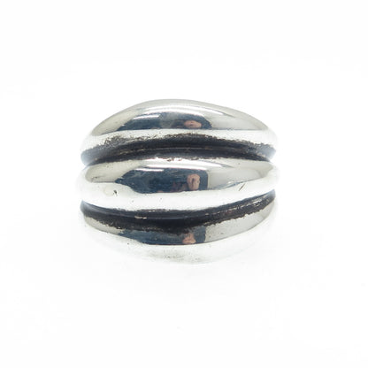 925 Sterling Silver Vintage Modernist Ribbed Oxidized Ring Size 7.25