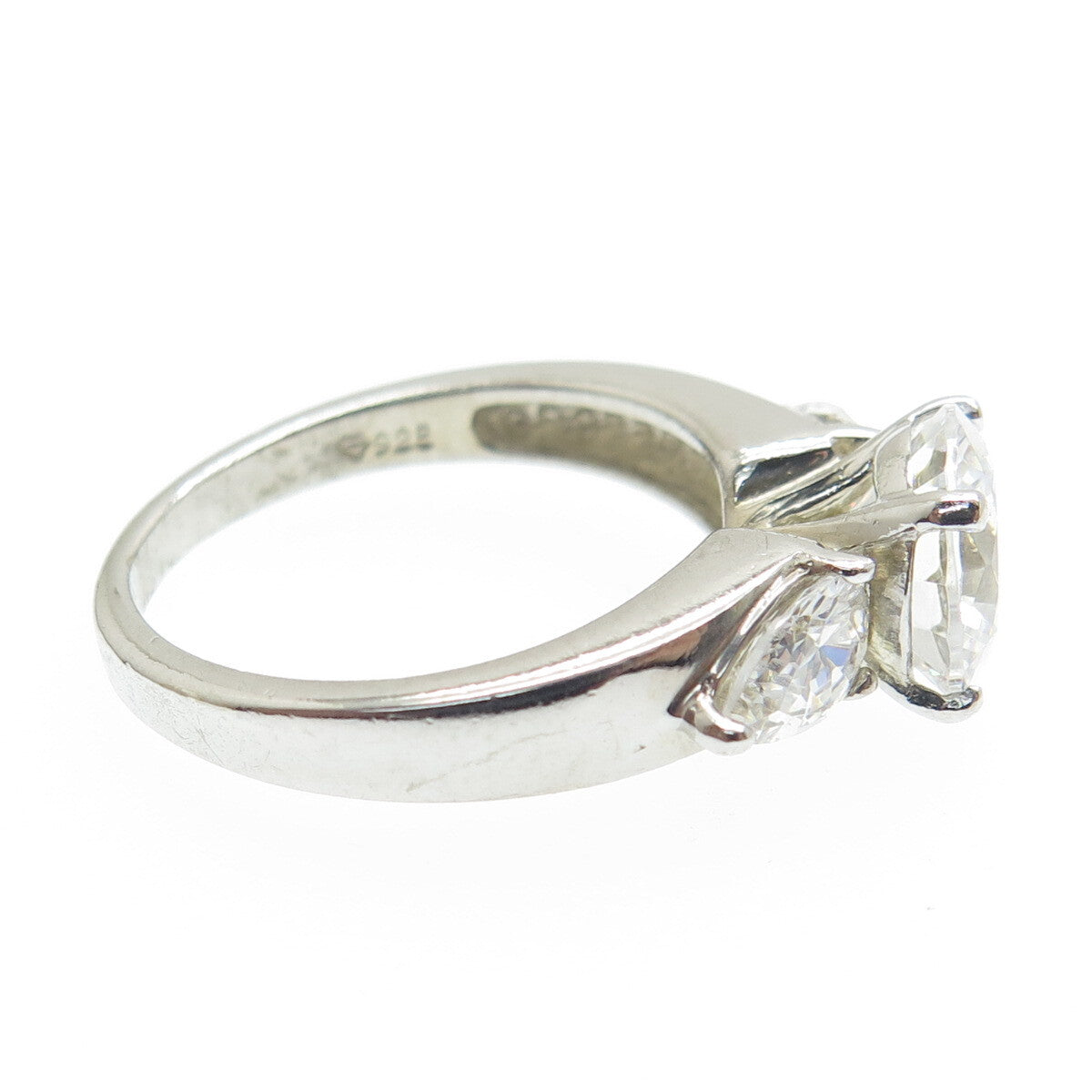 925 Sterling Silver Round & Pear-Cut C Z Engagement Ring Size 5.75