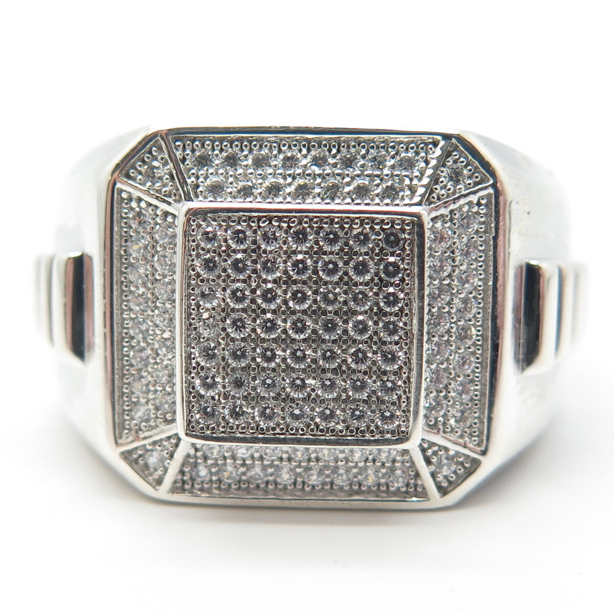 925 Sterling Silver Pave C Z Wide Ring Size 11