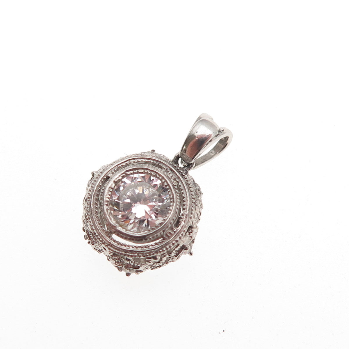 925 Sterling Silver Round-Cut C Z Mini Charm Pendant