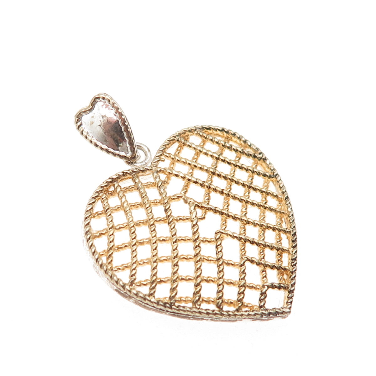 925 Sterling Silver 2-Tone Vintage Heart Charm Pendant