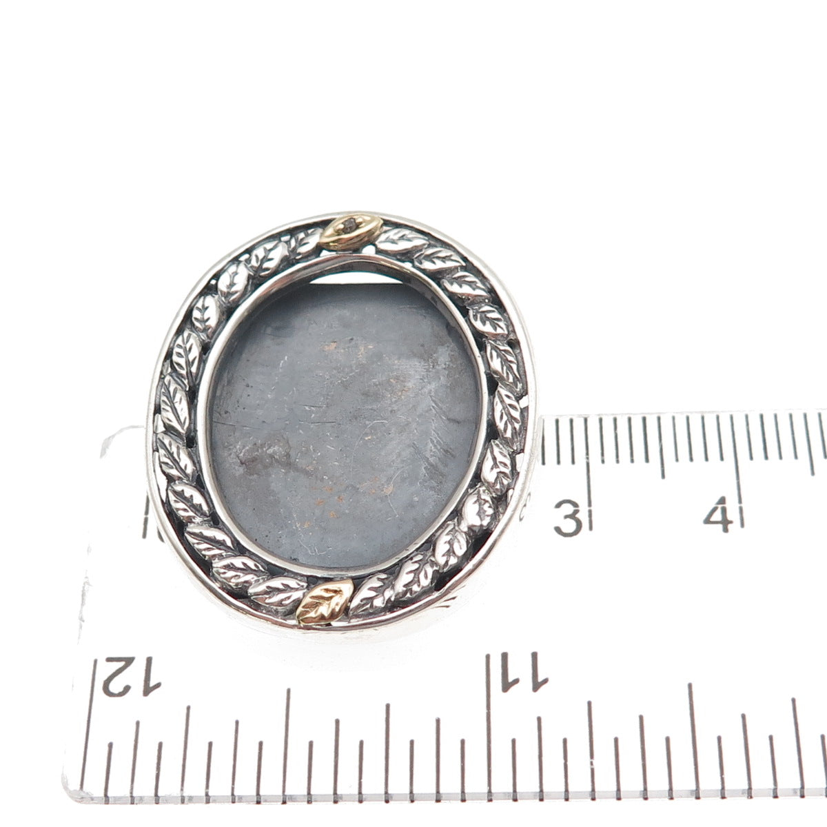 925 Sterling Silver 10K Gold Vintage Real Diamond Picture Frame Brooch / Pendant