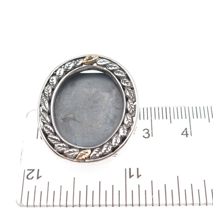 925 Sterling Silver 10K Gold Vintage Real Diamond Picture Frame Brooch / Pendant