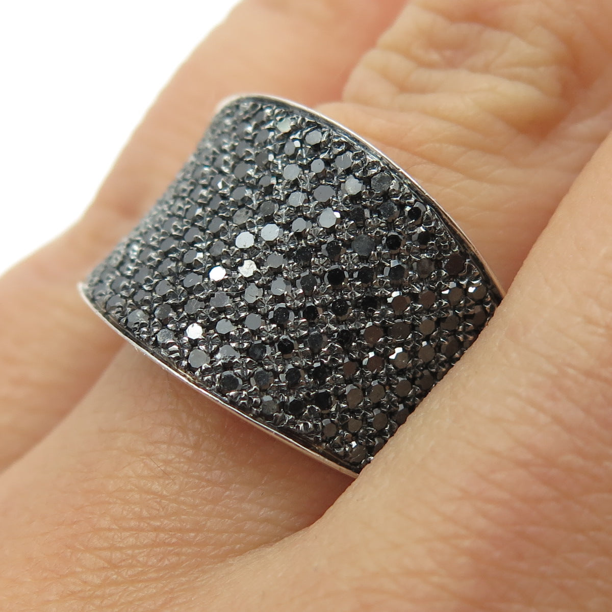 925 Sterling Silver Real Round-Cut Black Diamond Ring Size 7.25