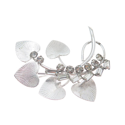 CARL ART 925 Sterling Silver Vintage Rhinestone Twig Leaf Pin Brooch