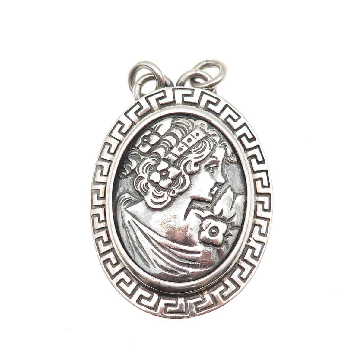 925 Sterling Silver Vintage Lady Cameo Oxidized Centerpiece Pendant