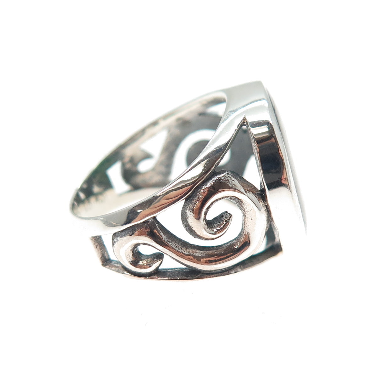 INDIGO 925 Sterling Silver Vintage Real Abalone Shell Spiral Ring Size 7