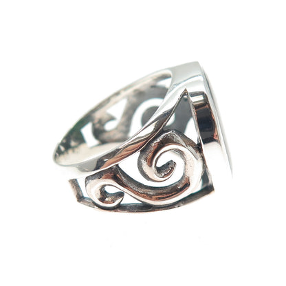 INDIGO 925 Sterling Silver Vintage Real Abalone Shell Spiral Ring Size 7