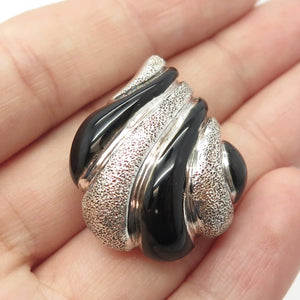 925 Sterling Silver Vintage Milor Italy Real Black Onyx Twisted Teardrop Pendant