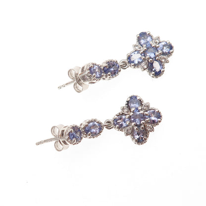 Chuck Clemency 925 Sterling Silver Real Tanzanite & White Topaz Dangle Earrings