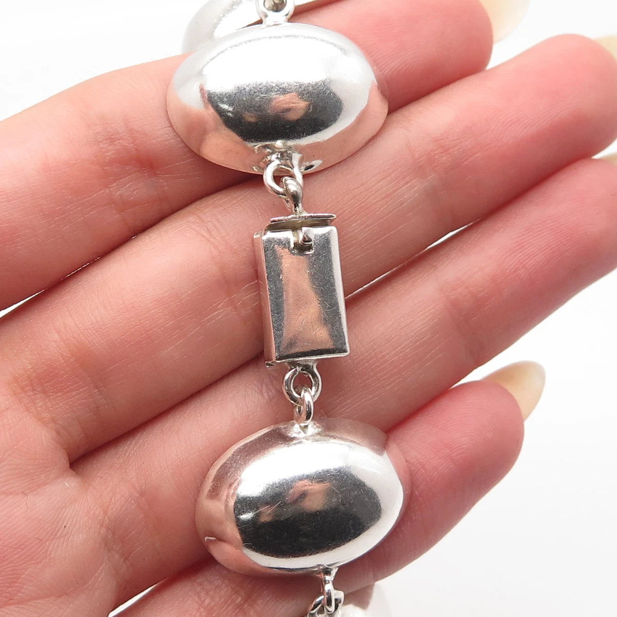 925 Sterling Silver Vintage Mexico Taxco Modernist Link Bracelet 7"