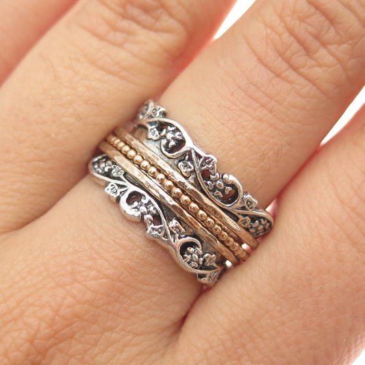 OR PAZ PZ 925 Sterling 2-Tone Vintage Israel Modernist Rotating Ring Size 7.75