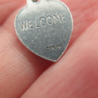 925 Sterling Silver Vintage Beta Sigma Phi Welcome Heart Mini Charm Pendant