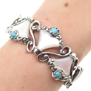Carolyn Pollack Sterling Vintage Real Turquoise & MOP Adjustable Bracelet 5.75"