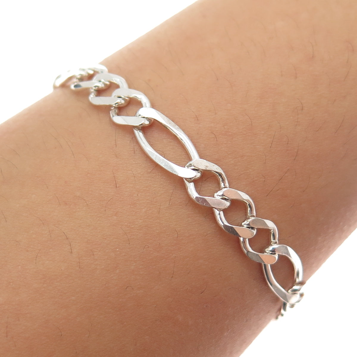 925 Sterling Silver Vintage Italy Figaro Link Bracelet 7.5"