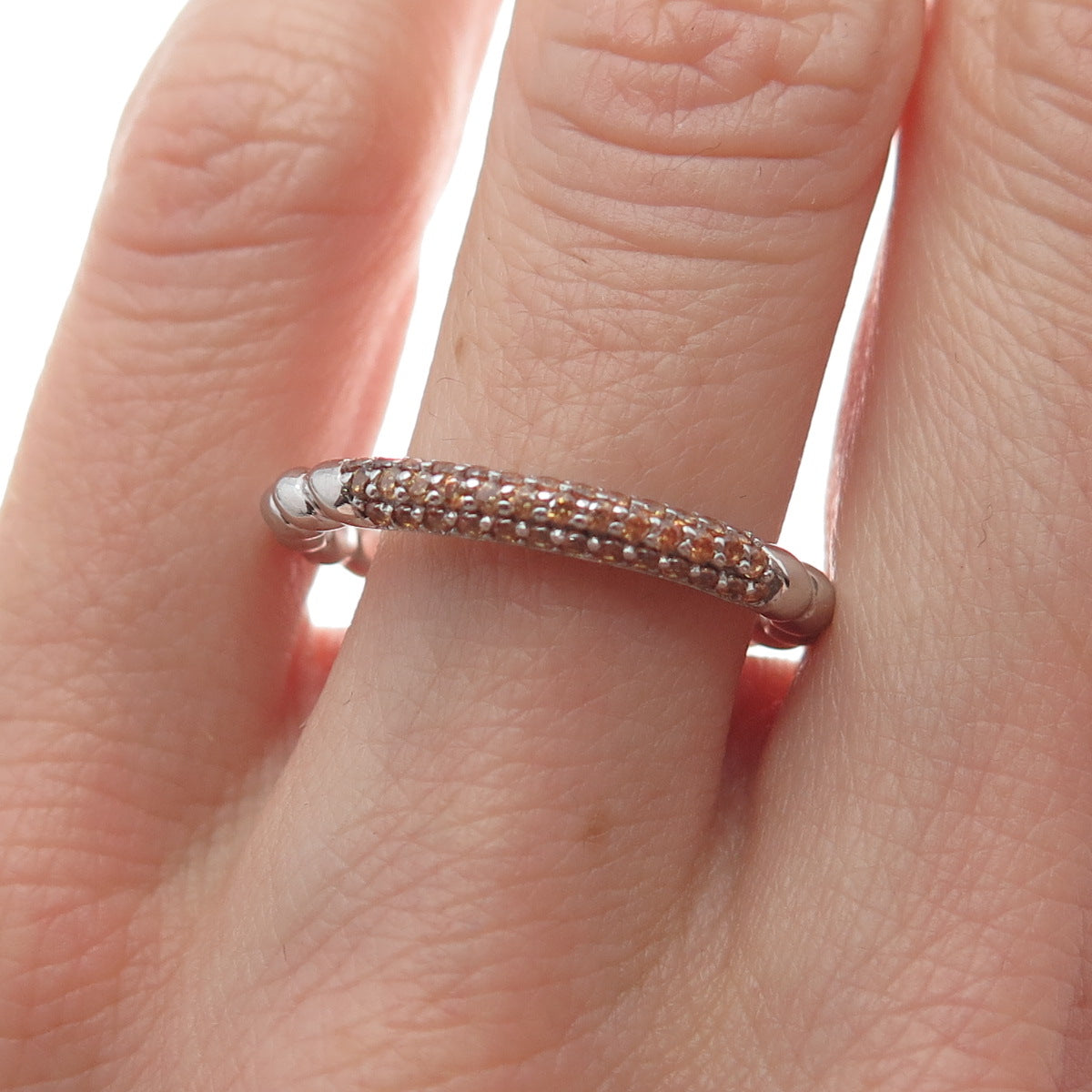 925 Sterling Silver Round-Cut Shaped Brandy C Z Twisted Ring Size 7.5