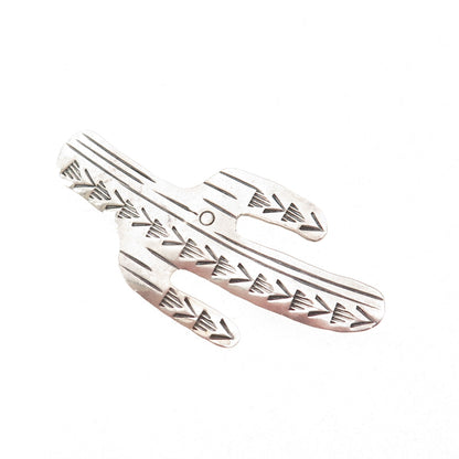 Old Pawn 925 Sterling Silver Vintage Southwestern Cactus Oxidized Pin Brooch