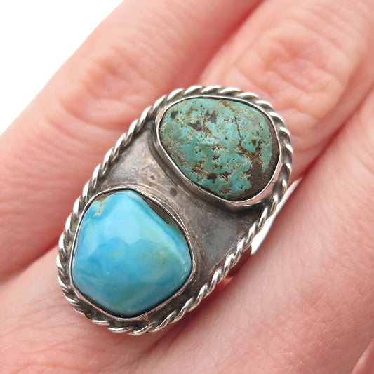 Old Pawn 925 Sterling Silver Vintage Multi-Color Turquoise Tribal Ring Size 5.25