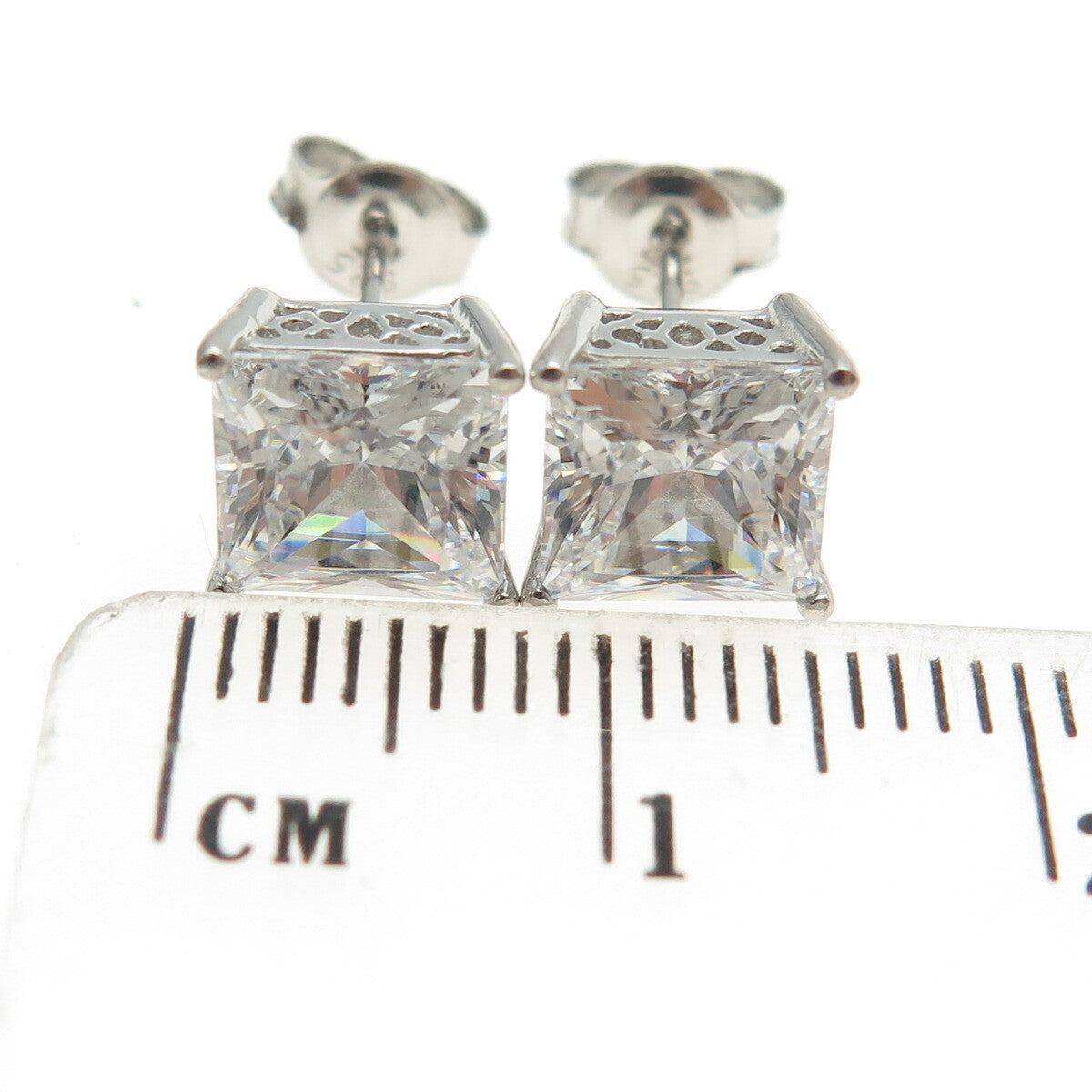 925 Sterling Silver Princess-Cut C Z Stud Earrings