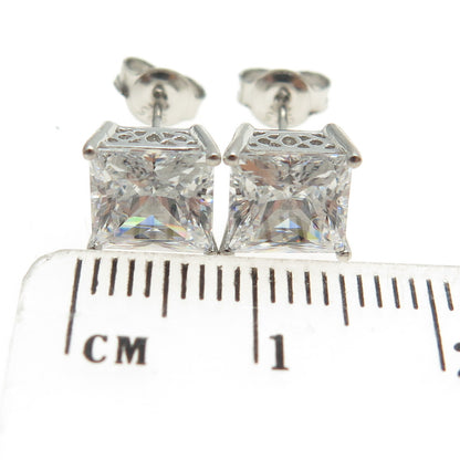 925 Sterling Silver Princess-Cut C Z Stud Earrings