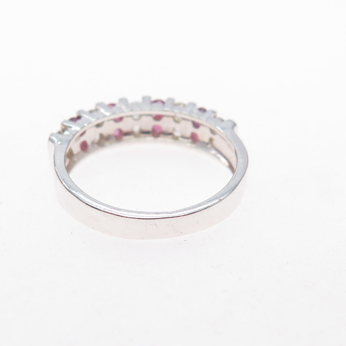 925 Sterling Silver Vintage Real Round-Cut Ruby & C Z Ring Size 5.75