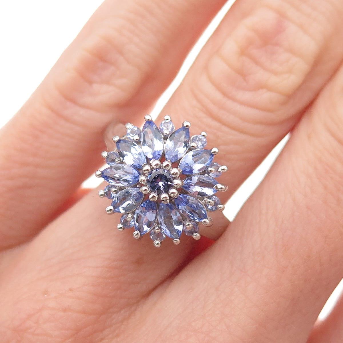 Chuck Clemency 925 Sterling Silver Real Tanzanite Floral Ring Size 6