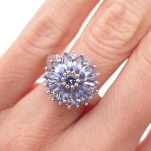 Chuck Clemency 925 Sterling Silver Real Tanzanite Floral Ring Size 6
