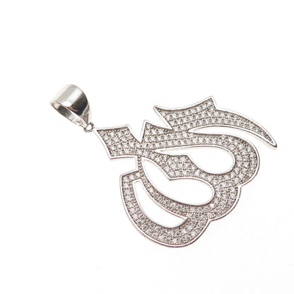 925 Sterling Silver Round-Cut C Z Allah Islamic Charm Pendant