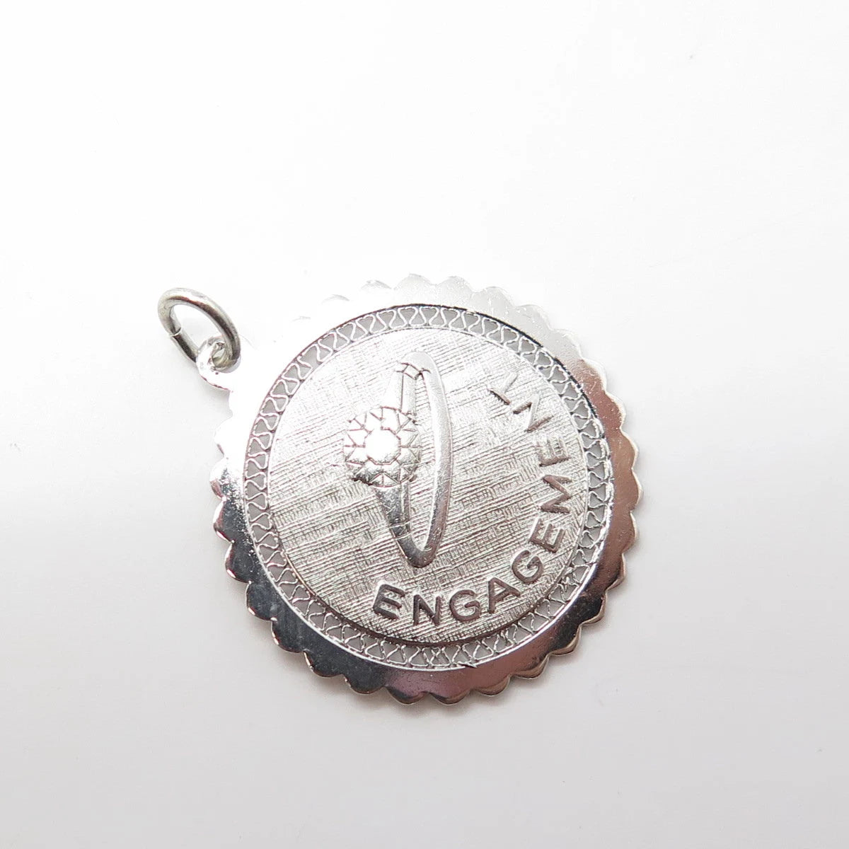 925 Sterling Silver Vintage Engagement Proposal Round Medal Pendant