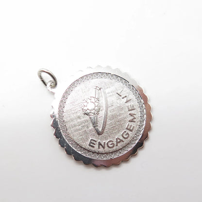 925 Sterling Silver Vintage Engagement Proposal Round Medal Pendant