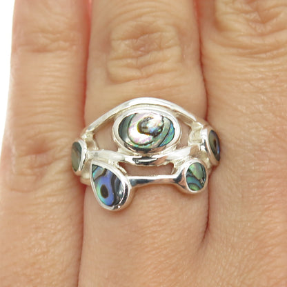 925 Sterling Silver Real Abalone Shell Modernist Ring Size 5.75