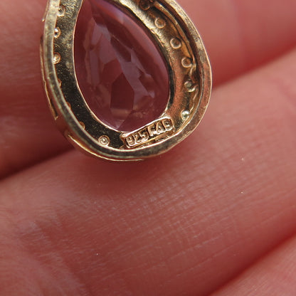 925 Sterling Silver Gold Plated Real Diamond Accent & Amethyst Charm Pendant