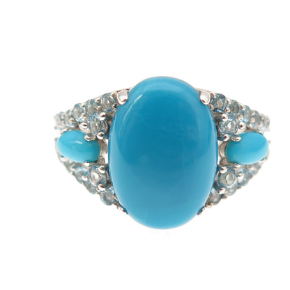 925 Sterling Silver Real Sleeping Beauty Turquoise & Blue Topaz Ring Size 8