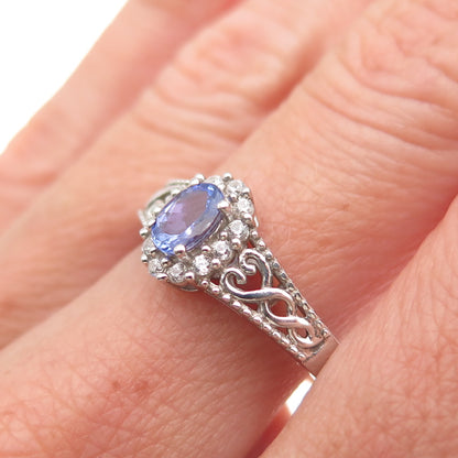 Chuck Clemency 925 Sterling Silver Real Tanzanite & White Topaz Ring Size 8.25