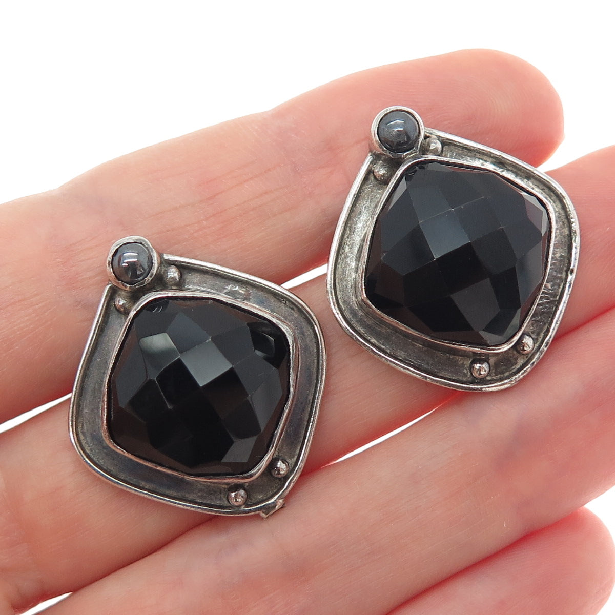 ECHO OF THE DREAMER Sterling Vintage Real Black Onyx Hematite Oxidized Earrings