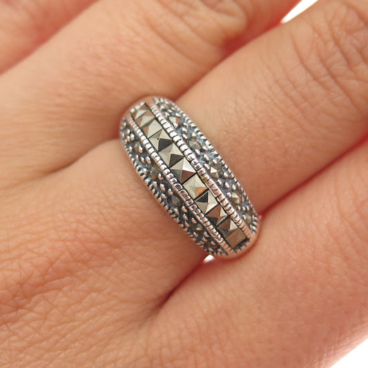 925 Sterling Silver Vintage Real Marcasite Oxidized Ring Size 7