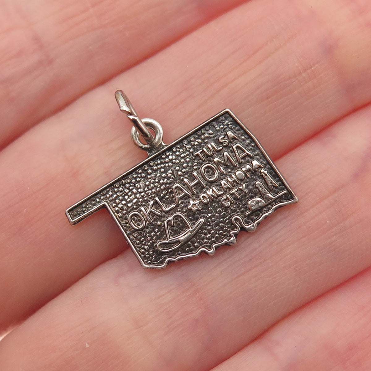 French & Franklin 925 Sterling Silver Vintage Oklahoma State Mini Charm Pendant
