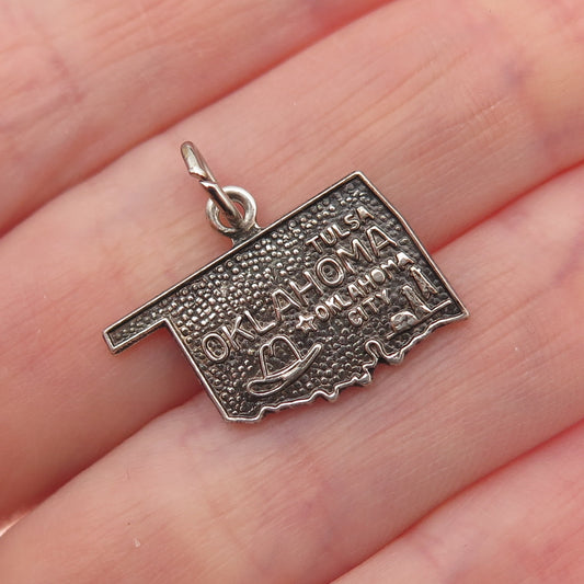 French & Franklin 925 Sterling Silver Vintage Oklahoma State Mini Charm Pendant