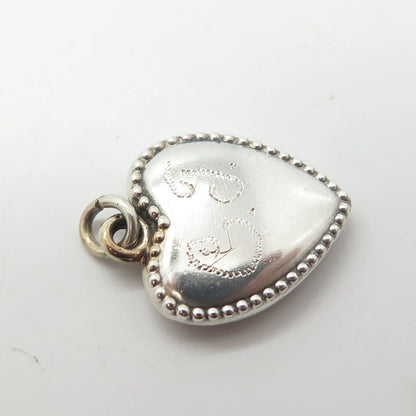 925 Sterling Silver Antique Puffy Heart Beaded Charm Pendant