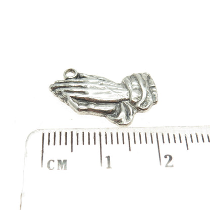 925 Sterling Silver Antique Art Deco Praying Hands Religious Charm Pendant