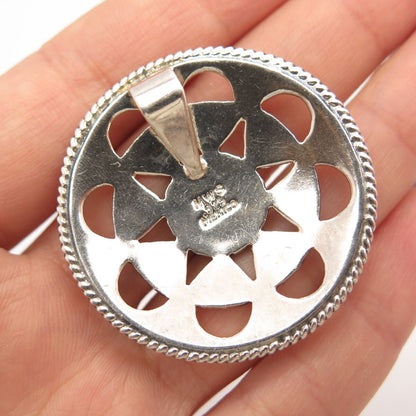 925 Sterling Silver Vintage Mexico MWS Beaded Cutout Slide Pendant