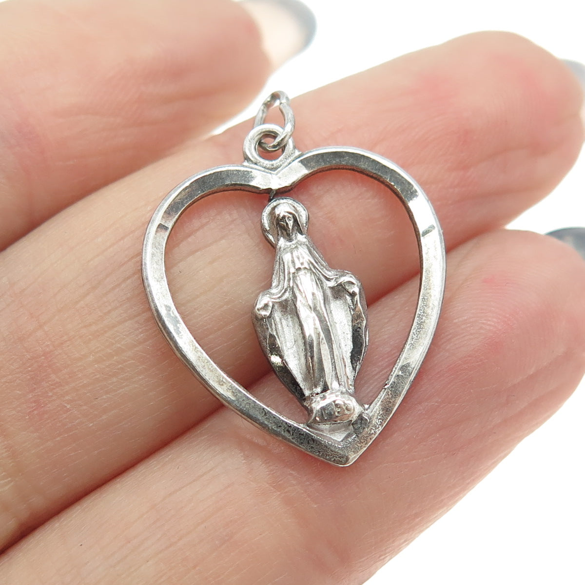 PIUS 925 Sterling Silver Antique Art Deco St. Mary & Jesus Heart Pendant