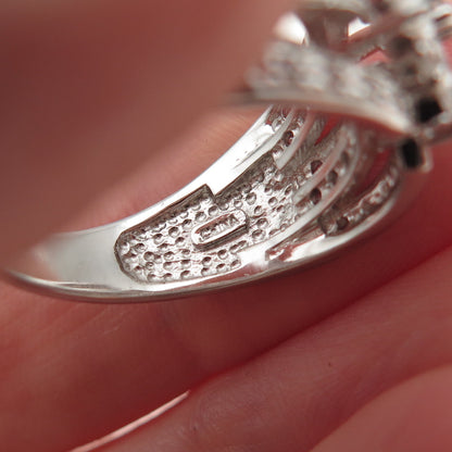 925 Sterling Silver Marquise & Round-Cut C Z Floral Ring Size 7